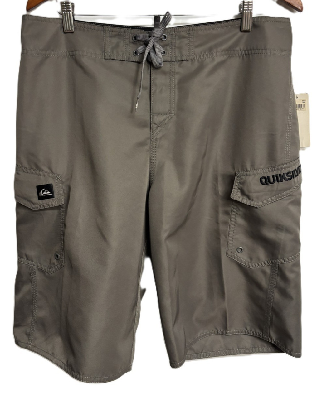 Quiksilver Cargo Boardshorts Men's 33 Gray Pocket Beach Lace Up Swim Trunks NEW